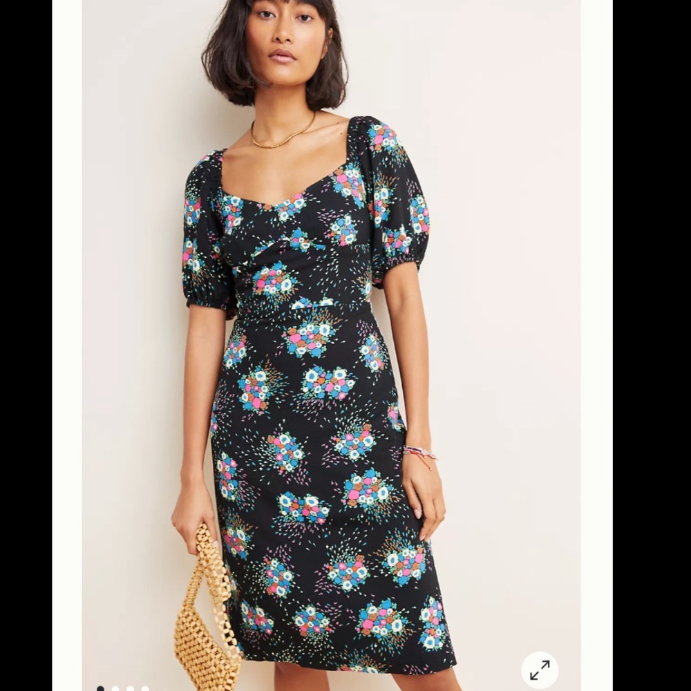 Anthropologie Scarletta black floral dress
